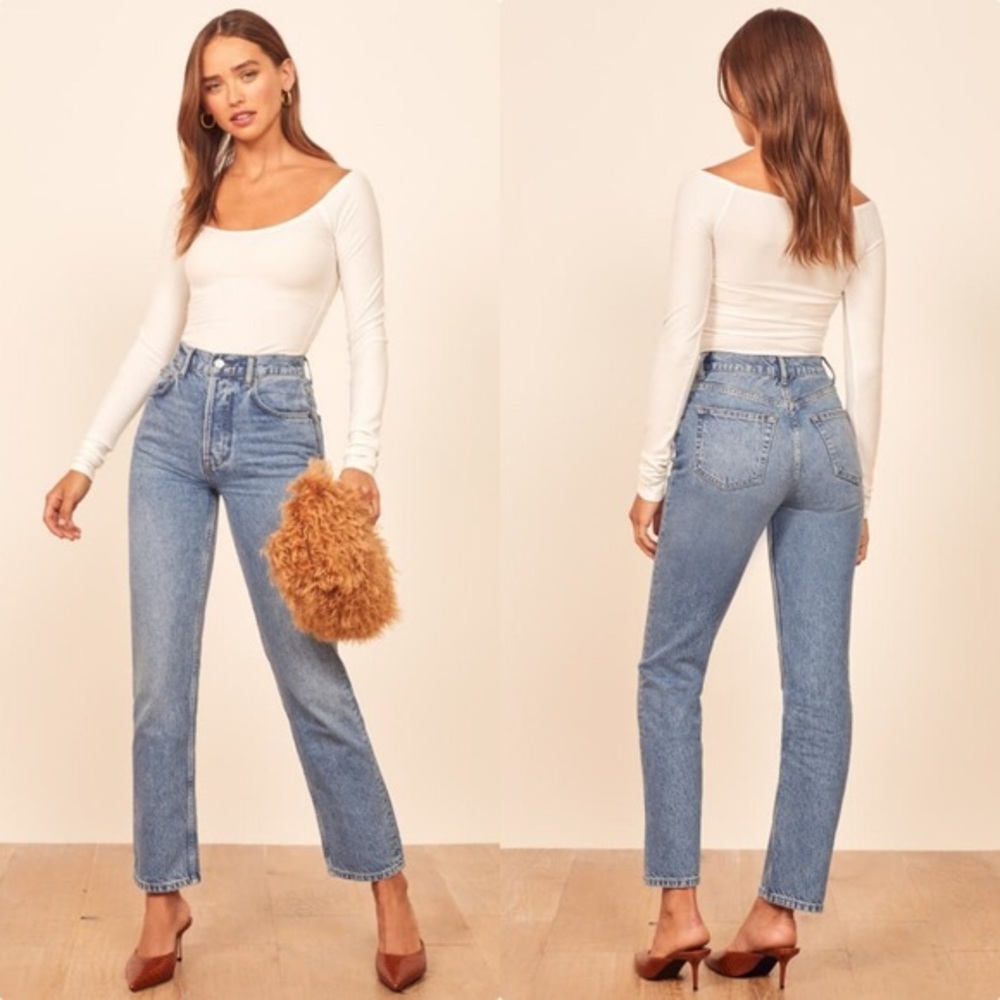Reformation Jeans Cynthia High Rise Straight Long Jean In Colorado Wash 27 NWOT